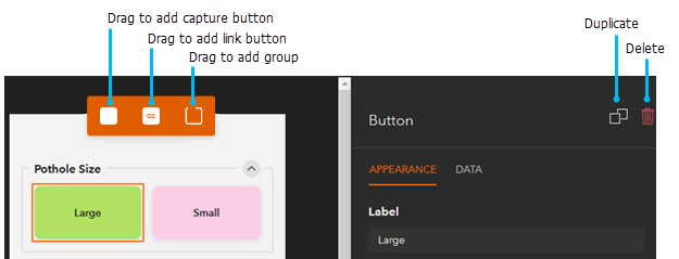 Drag Duplicate or Delete buttons.